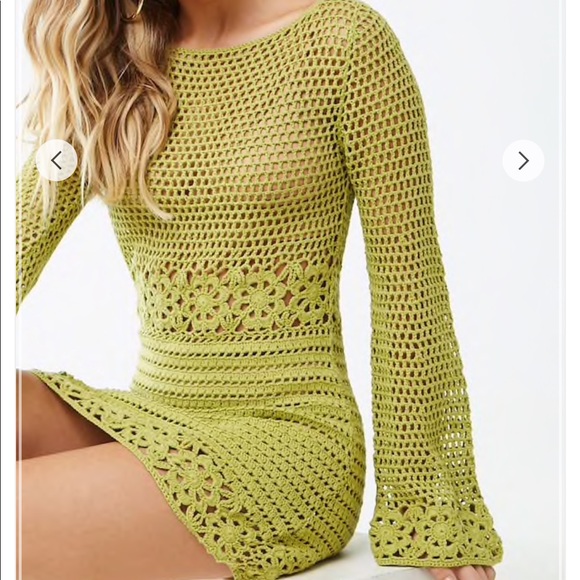 Forever 21 Dresses & Skirts - green crochet dress/ cover up